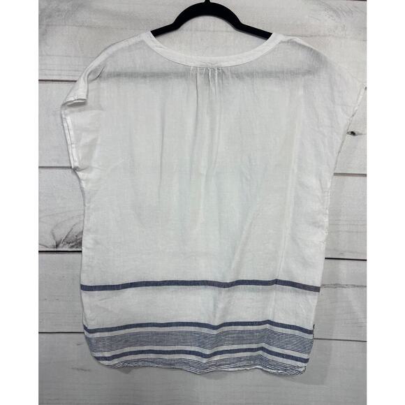 Talbots Size SM White Linen Top With Blue Accents - Picture 3 of 6